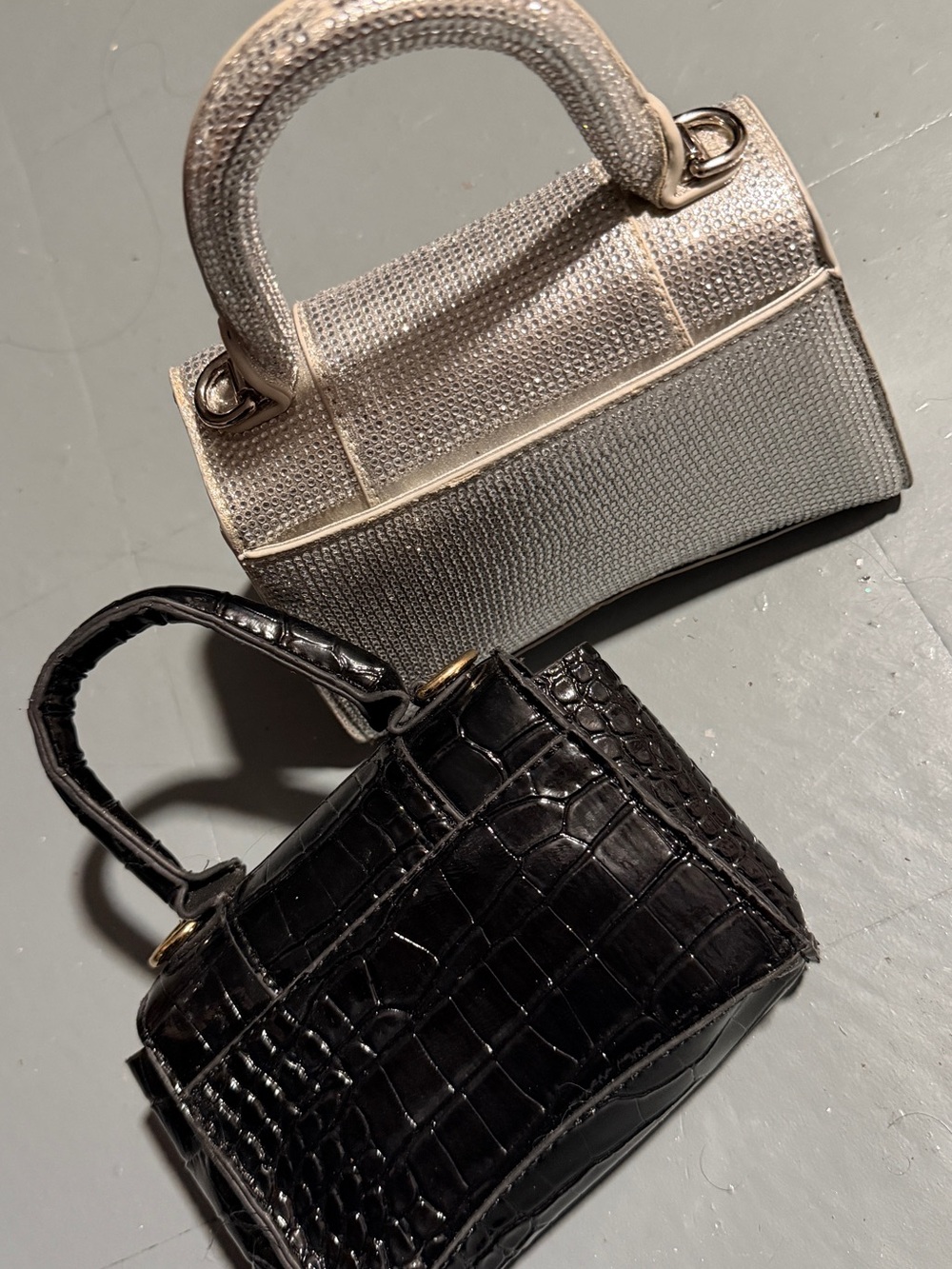 Black Croc-Embossed Mini Top Handle Bag